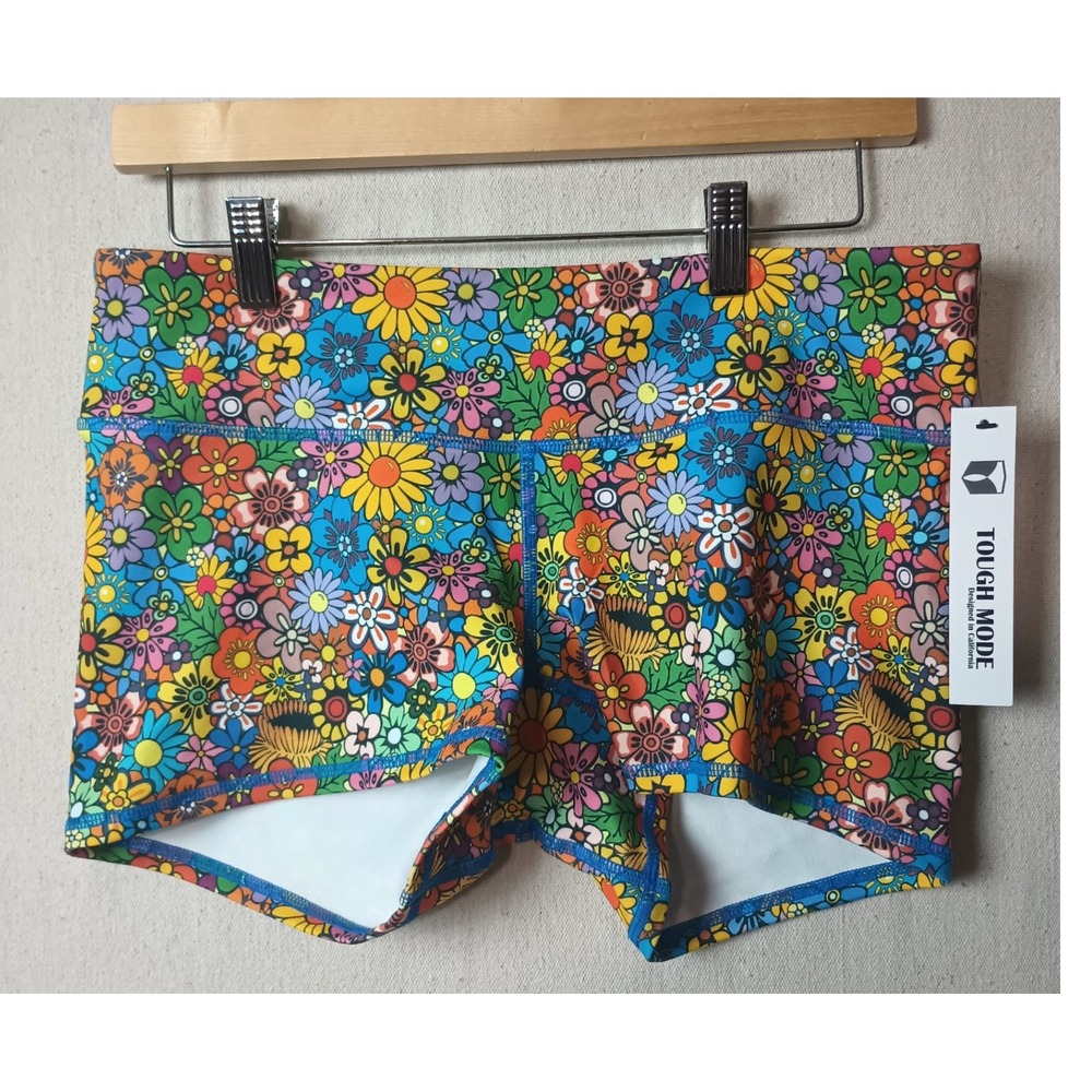 Tough Mode Floral Print Yoga‎ Shorts High Waist Athletic Gym Activewear Large X